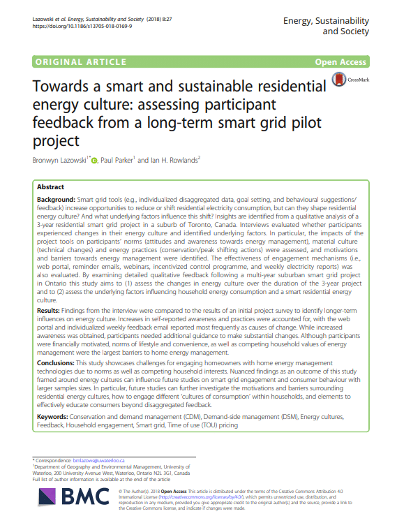 Towards a smart and sustainable residential energy culture: assessing participant feedback from a long-term smart grid pilot project
